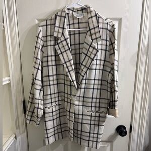 Studio C Cream and Black Windowpane Single-Button Blazer